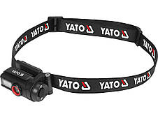 Ліхтар на чоло діодний YATO; живл. Li-Po акумул 3,7В, 0,35 АГод, 6 режимів, відстан 85/ 50/ 30/ 20 м