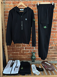 Чоловічий костюм Stone Island чорний комплект Стон Айленд зіп худі з капюшоном на блискавці кофта штани спортивний