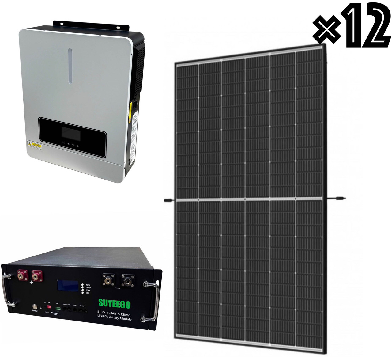 Зарядна станція для дому інвертор 6,2кВт + батарея LiFePO4 51.2V 100Ah (5120Вт) + сонячні панелі 445Вт монокристалічні 12шт