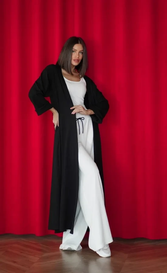 Кардиган з рубчика uni (трикотаж zara) Poliit 3056 чорний