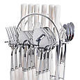 Набір столових приборів на підставці 24 предмети столовий набір на 6 персон Білий зі сріблом Lugi, фото 7