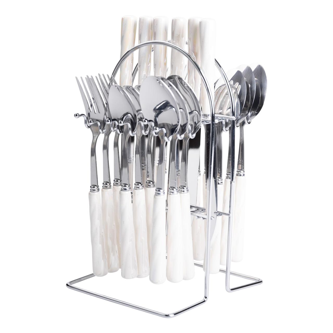 Набір столових приборів на підставці 24 предмети столовий набір на 6 персон Білий зі сріблом Lugi, фото 1