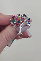 Брошка - шпилька срібна Дерево Життя з фіанітами