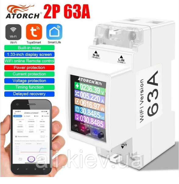 Контролер мережі розумний дім GR2PWS, Wi-Fi автоматичний Tuya ATORCH 2P 63A