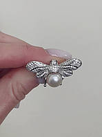 Брошка - шпилька срібна з перлами та фіанітами