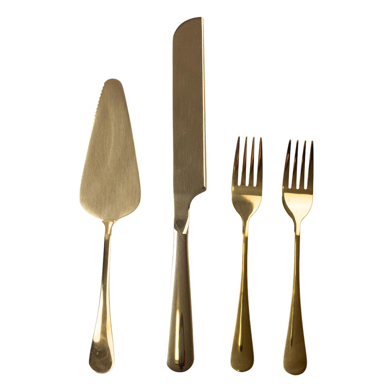 Набір приладів для подачі торта 4 предмети набір для торта з нержавіючої сталі Золотистий Lugi, фото 1