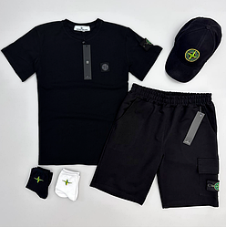 Літній костюм Stone Island футболка шорти кепка Стон Айленд спортивний комплект чоловічий жіночій  літо