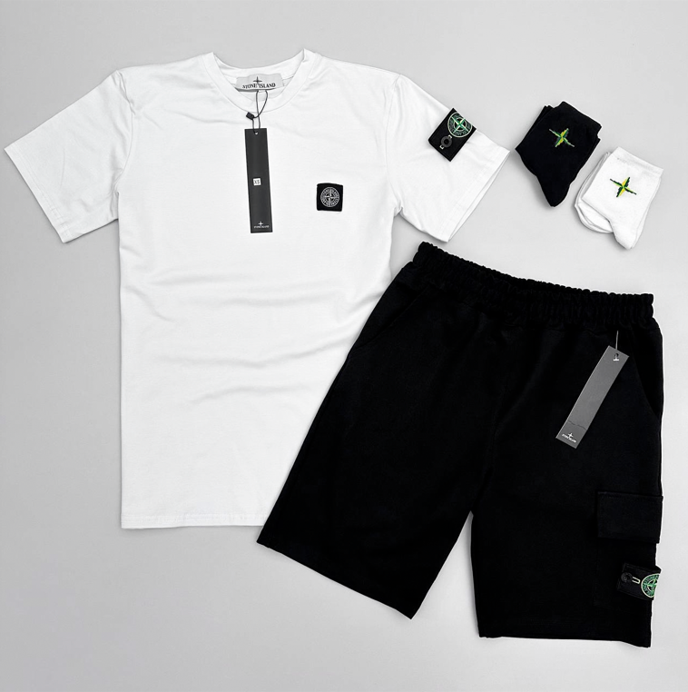 Костюм літній Stone Island Стон Айленд футболка шорти комплект набор спортивний чоловічий жіночій підлітковий літо