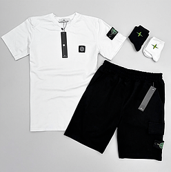 Костюм літній Stone Island Стон Айленд футболка шорти комплект набор спортивний чоловічий жіночій підлітковий літо