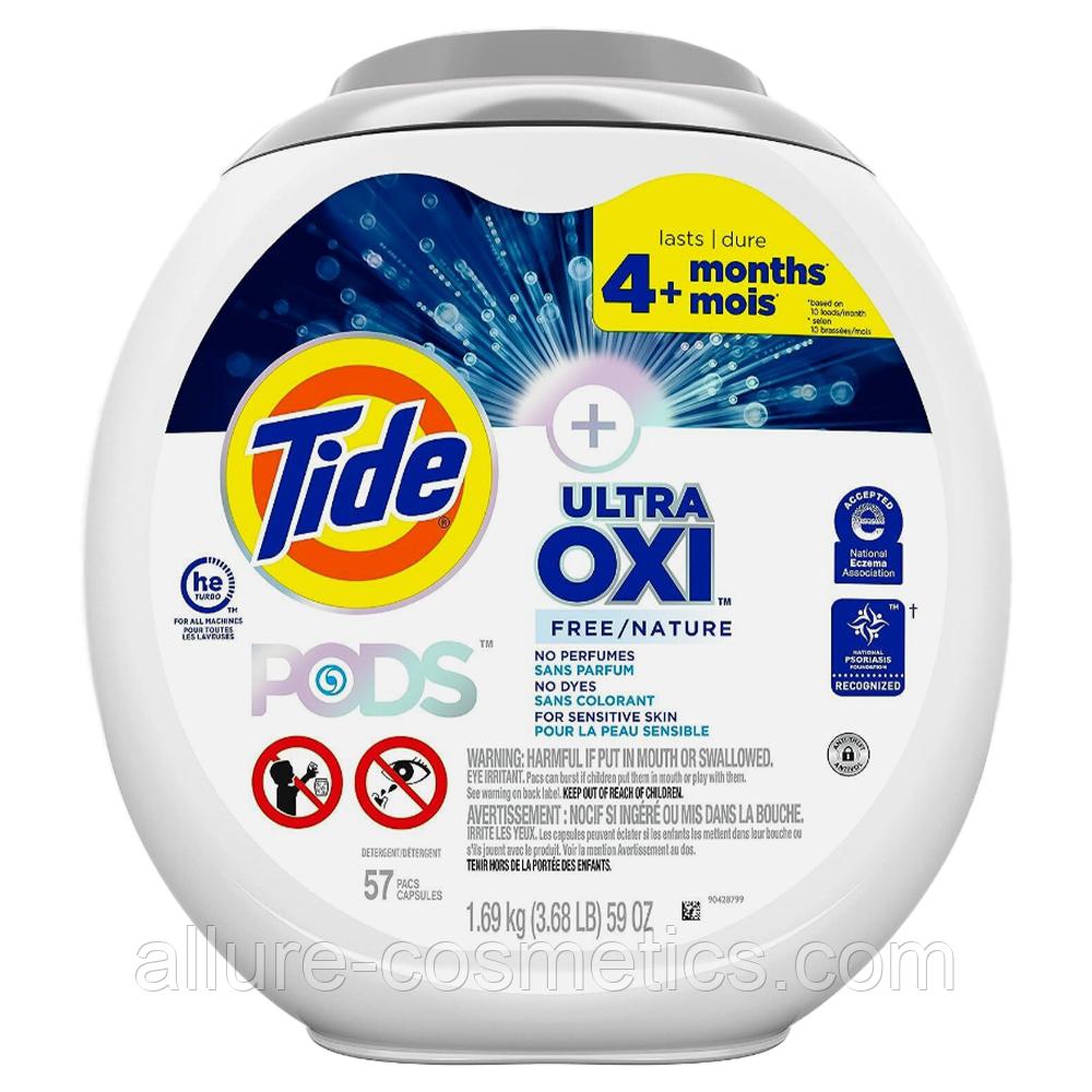 Капсули для прання Tide 4 in 1 Ultra OXI Pods 57шт Free/Nature Без запаху