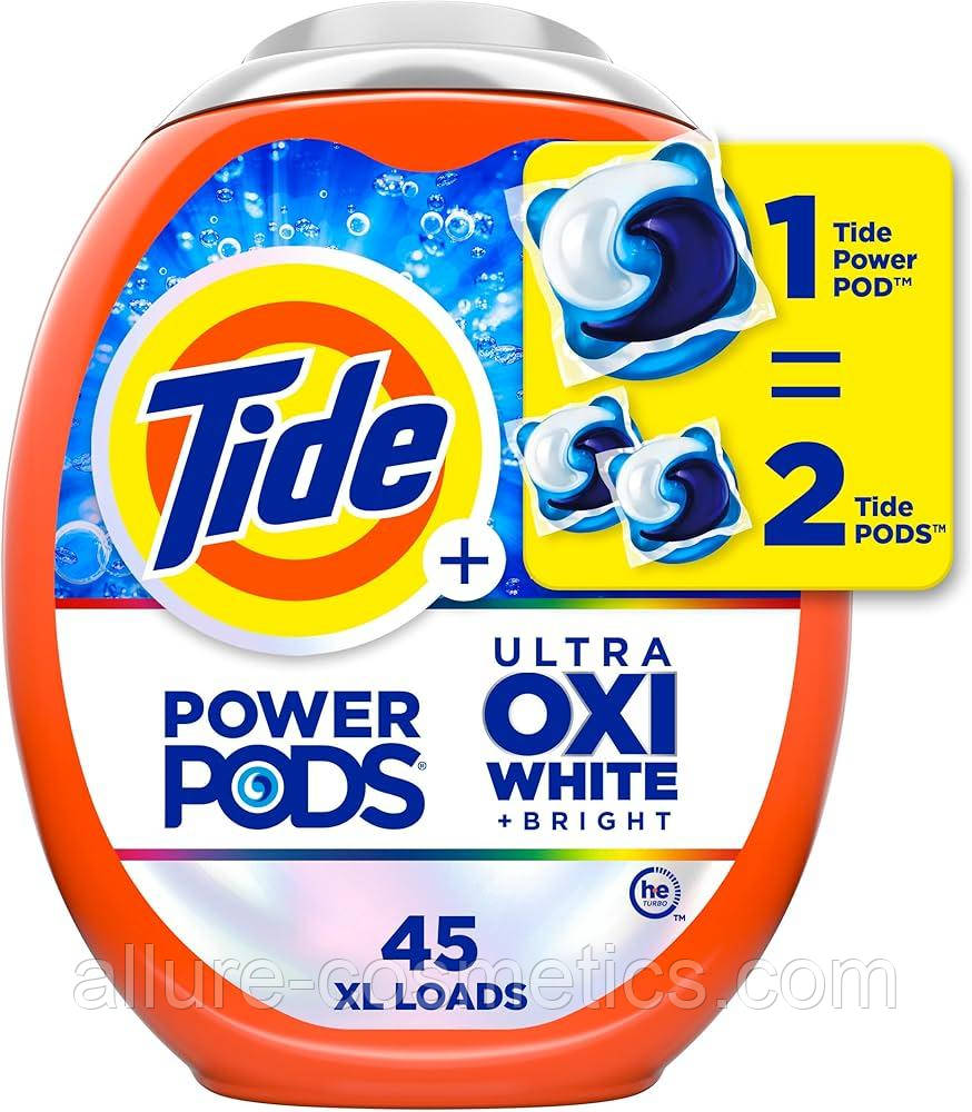 Великі капсули для прання Tide Ultra OXI POWER PODS white + bright 45 шт.