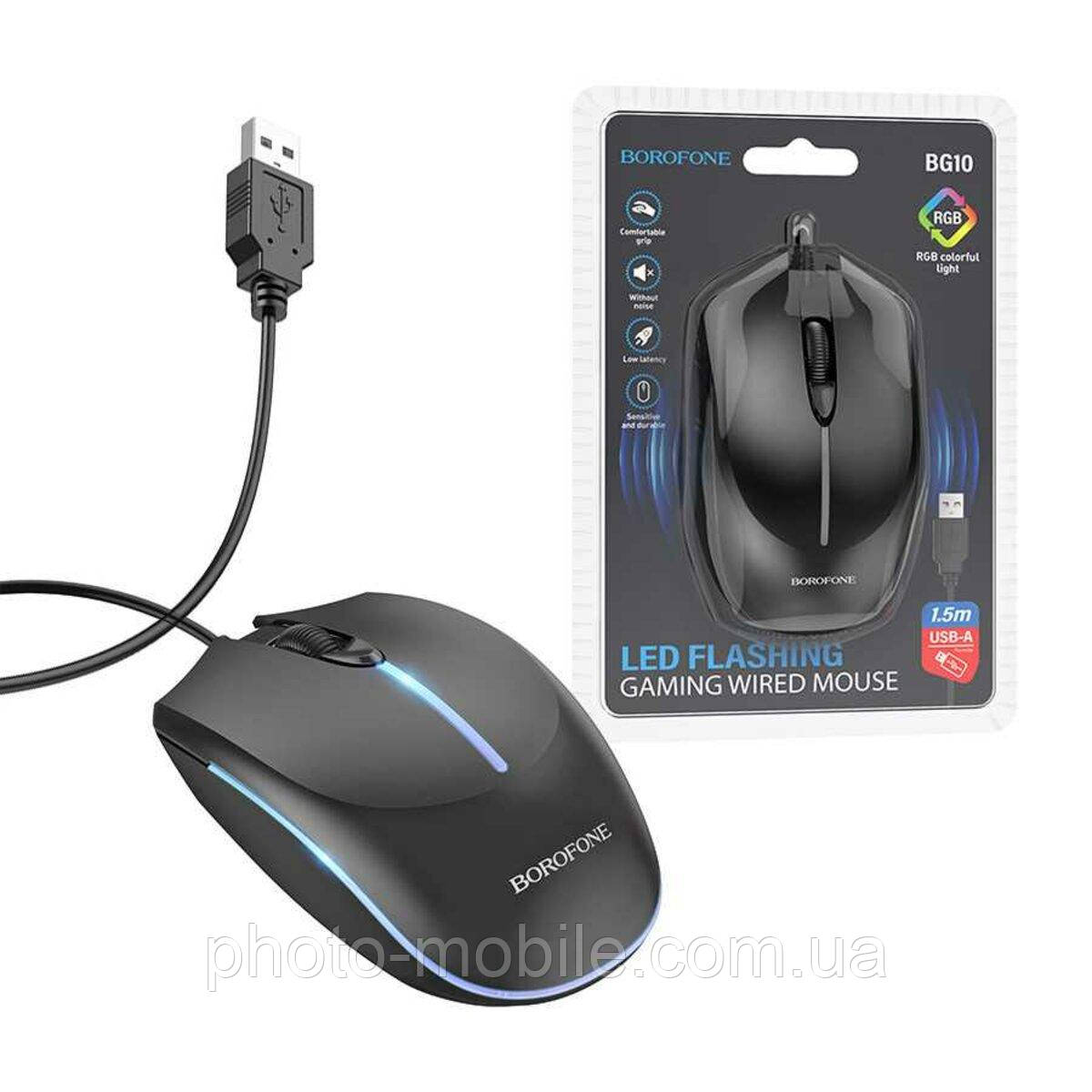 Комп'ютерна миша Borofone BG10 Soaring game luminous wired mouse Black