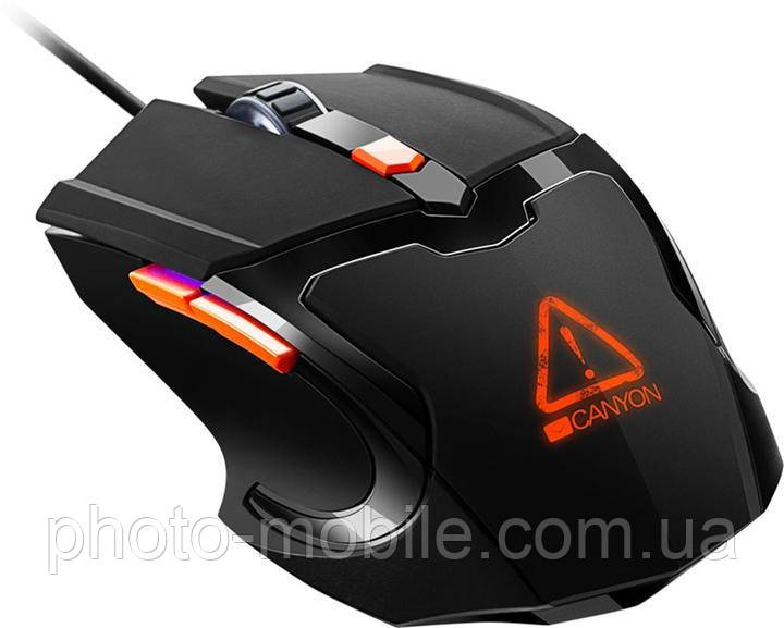 Ігрова миша Canyon Vigil, USB, оптична (сенсор Pixart 3168), 800 - 3200 dpi, RGB-підсвічування, 6 програмованих кнопок, 1.65 м.,