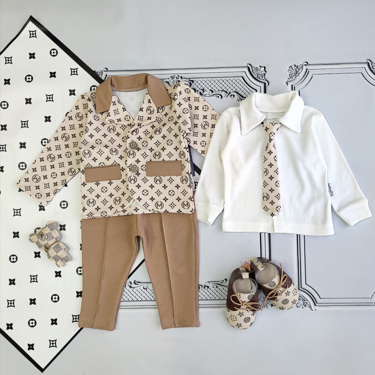 Костюм трійка для новонародженого хлопчика, комплект із піджаком