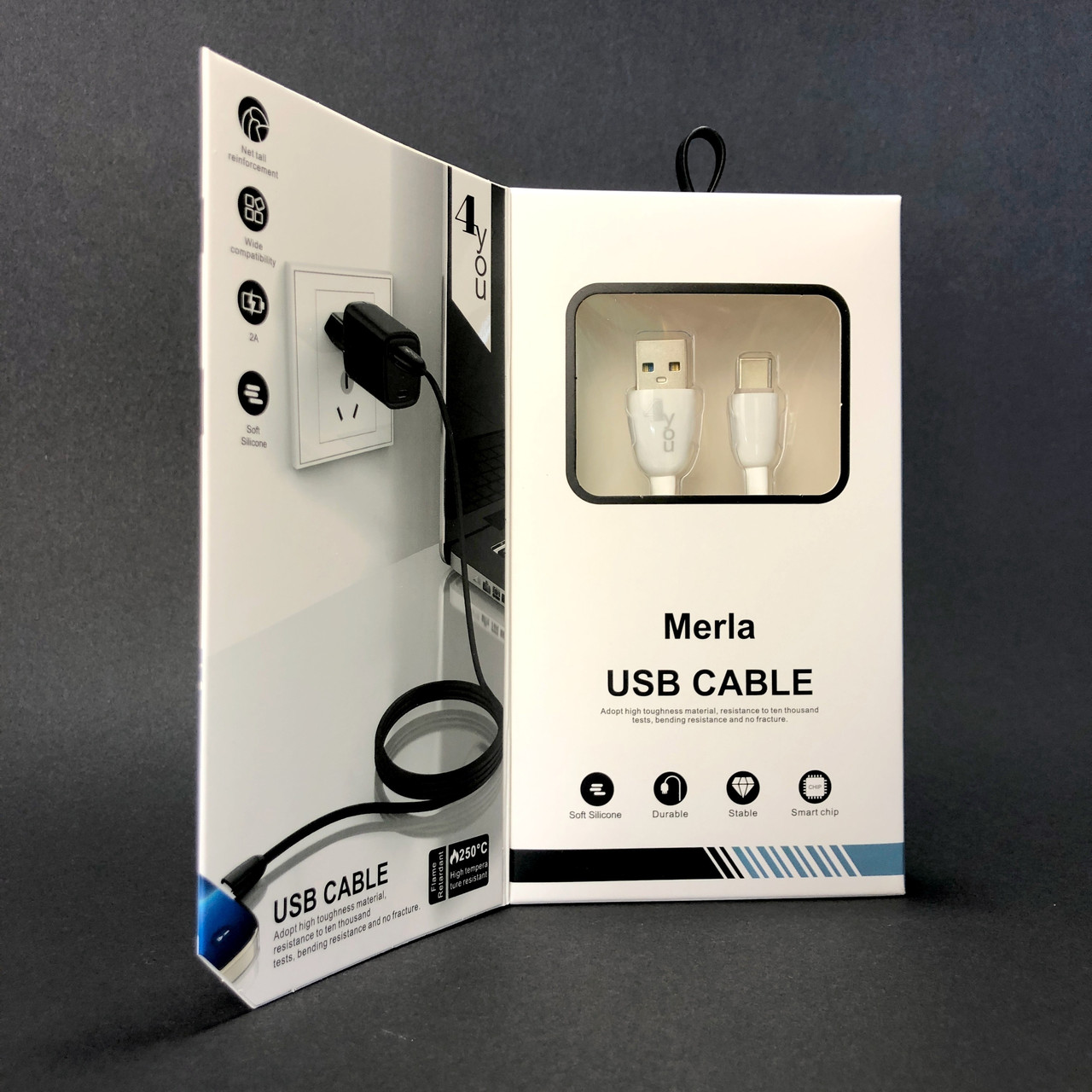 Кабель Usb Type-C 4you Merla (2A, soft silicone, 1м) White