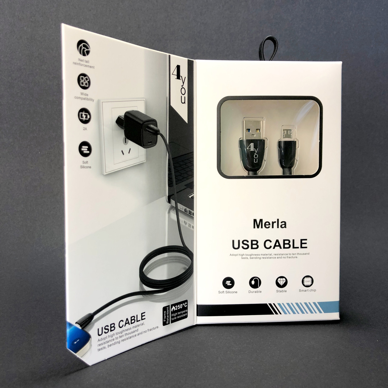Кабель USB Micro USB 4you Merla (2.1A, silicon, чорний), фото 1