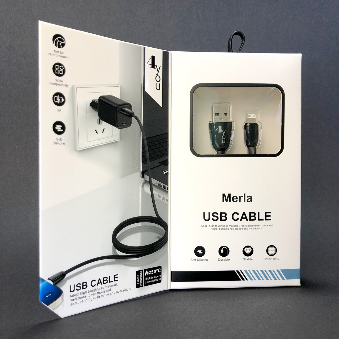 Кабель Usb Lightning 4you Merla (2.1A, silicon, чорний), фото 1