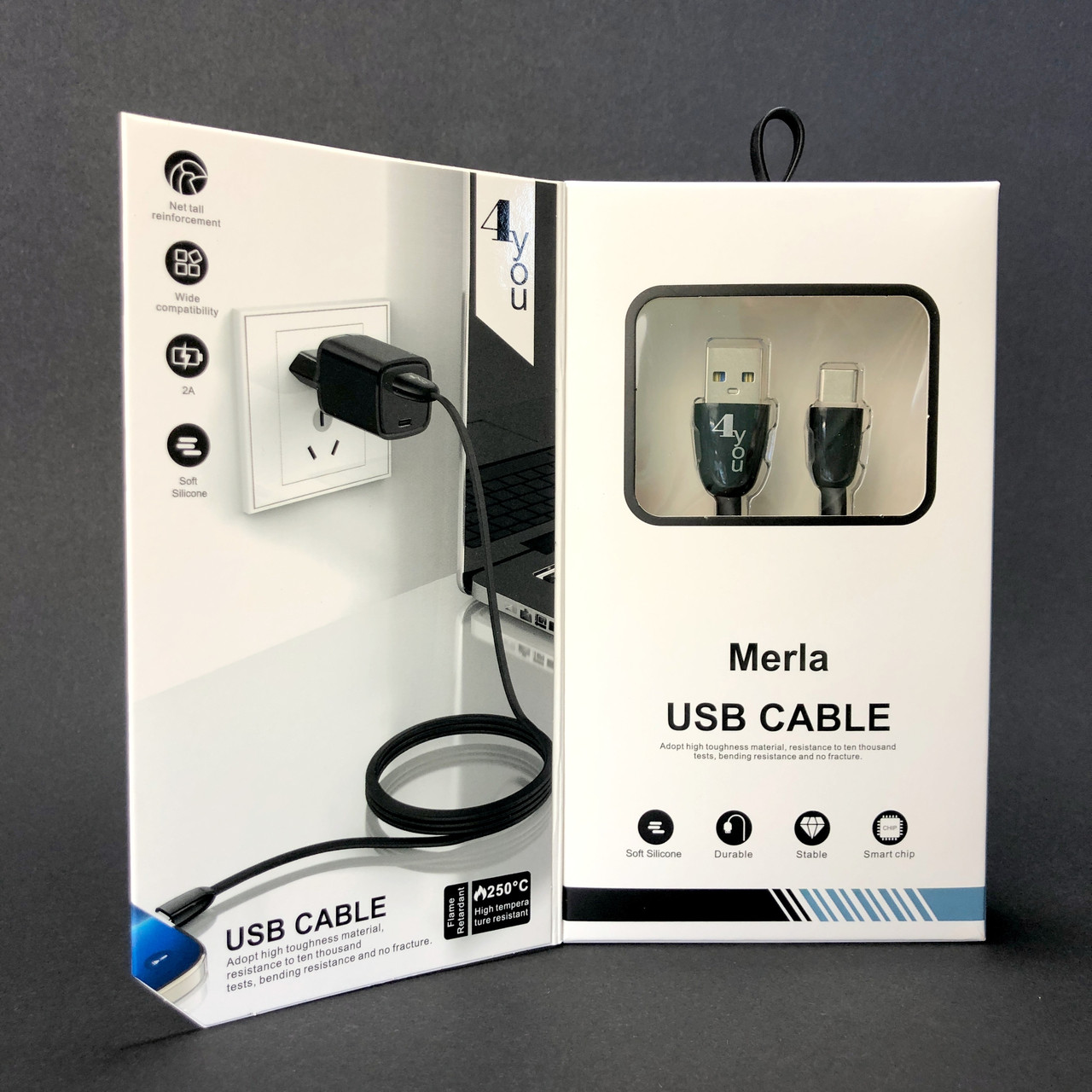 Кабель Usb Type-C 4you Merla (2.1A, silicon, чорний)