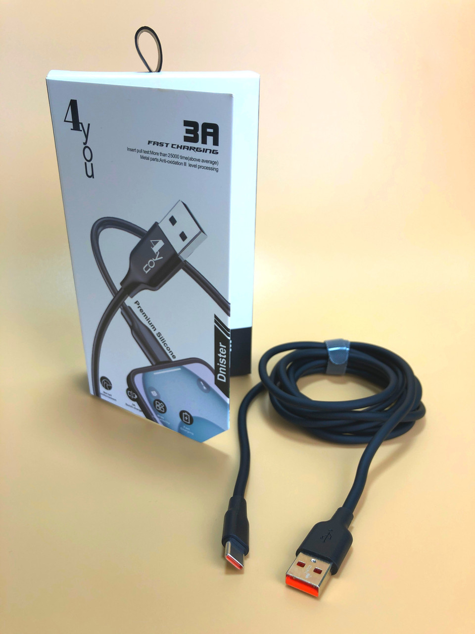 Кабель Usb Type-C 4you Dnister black (3A, Silicone Perfect, 2m), фото 1