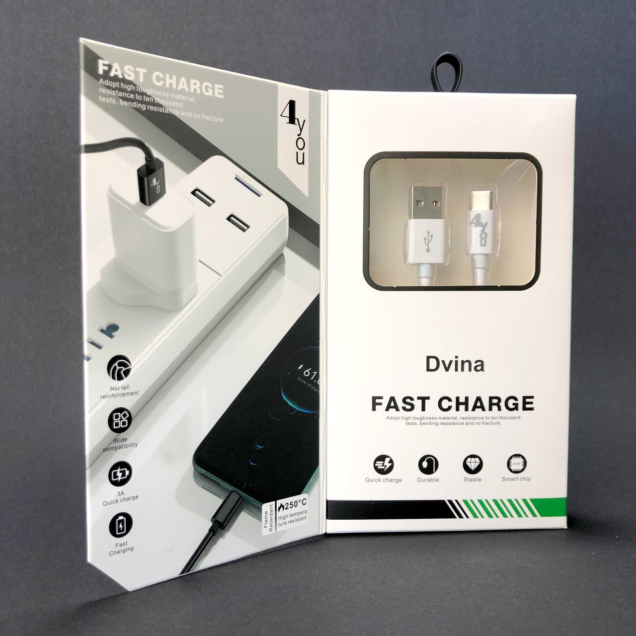 Кабель Usb Type-C 4you Dvina (3A, 1м) White