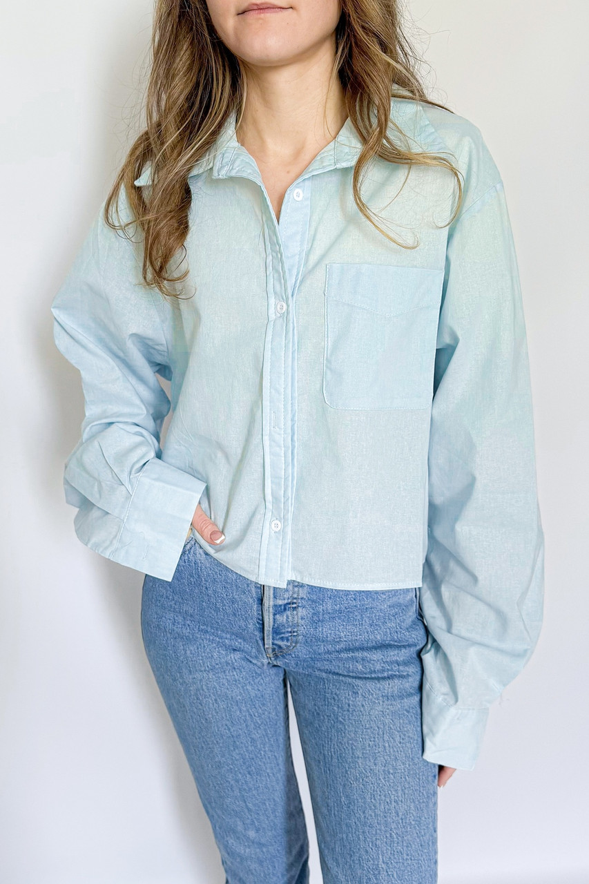 Лляна сорочка укорочена оверсайз Premium Linen Apmi блакитний, фото 1