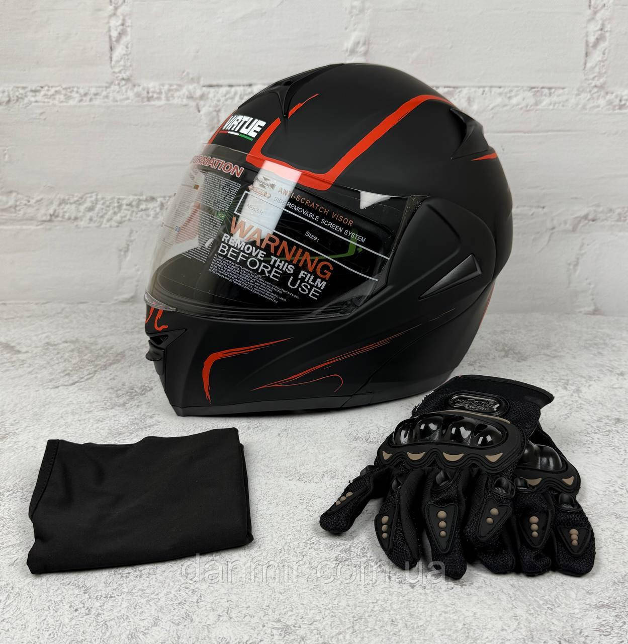 Шолом трансформер чорний матовий з окулярами T704L + КОМПЛЕКТ (Рукавички, Маска), фото 1