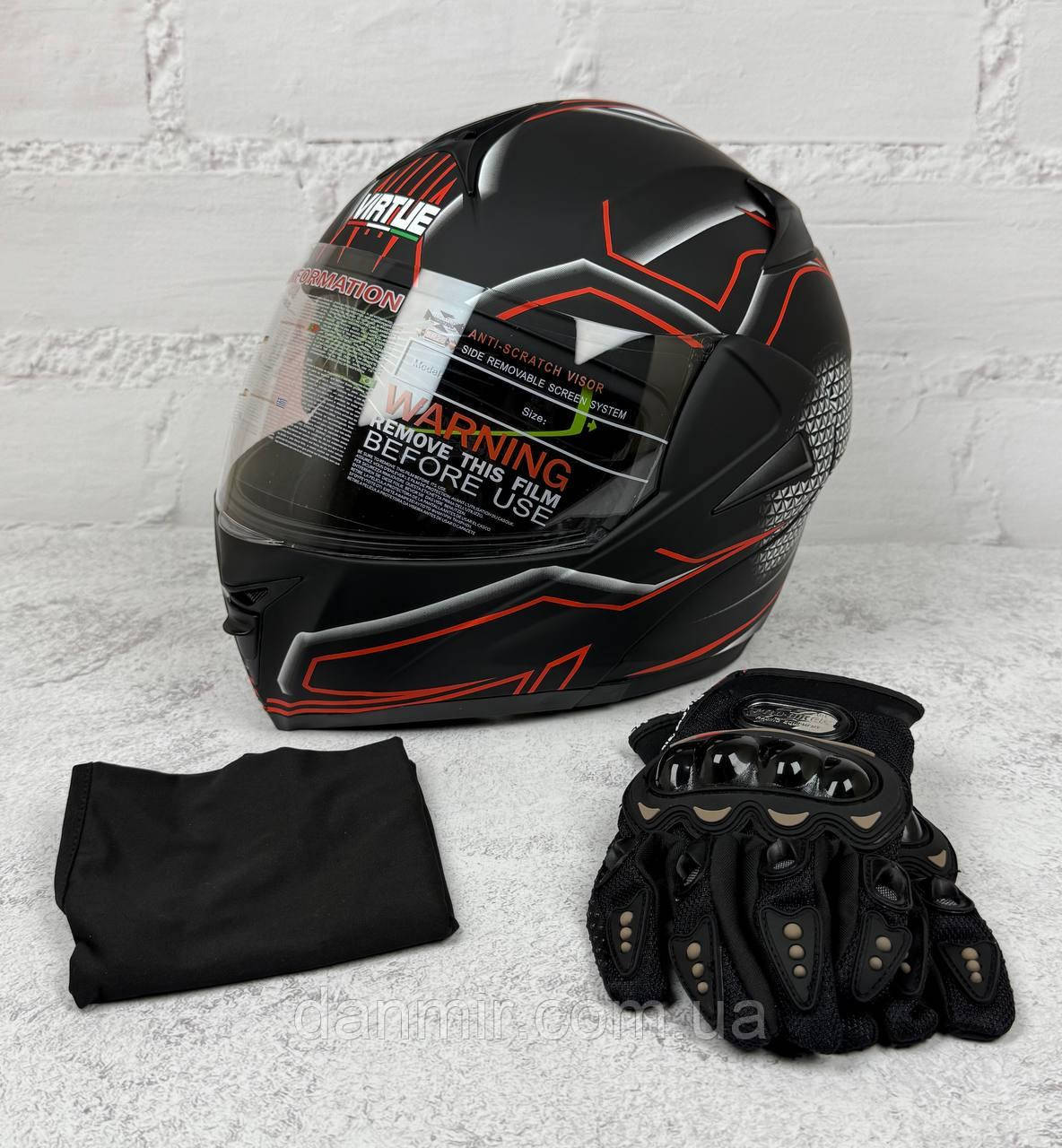 Шолом трансформер чорний матовий з окулярами T706S + КОМПЛЕКТ (Рукавички, Маска), фото 1