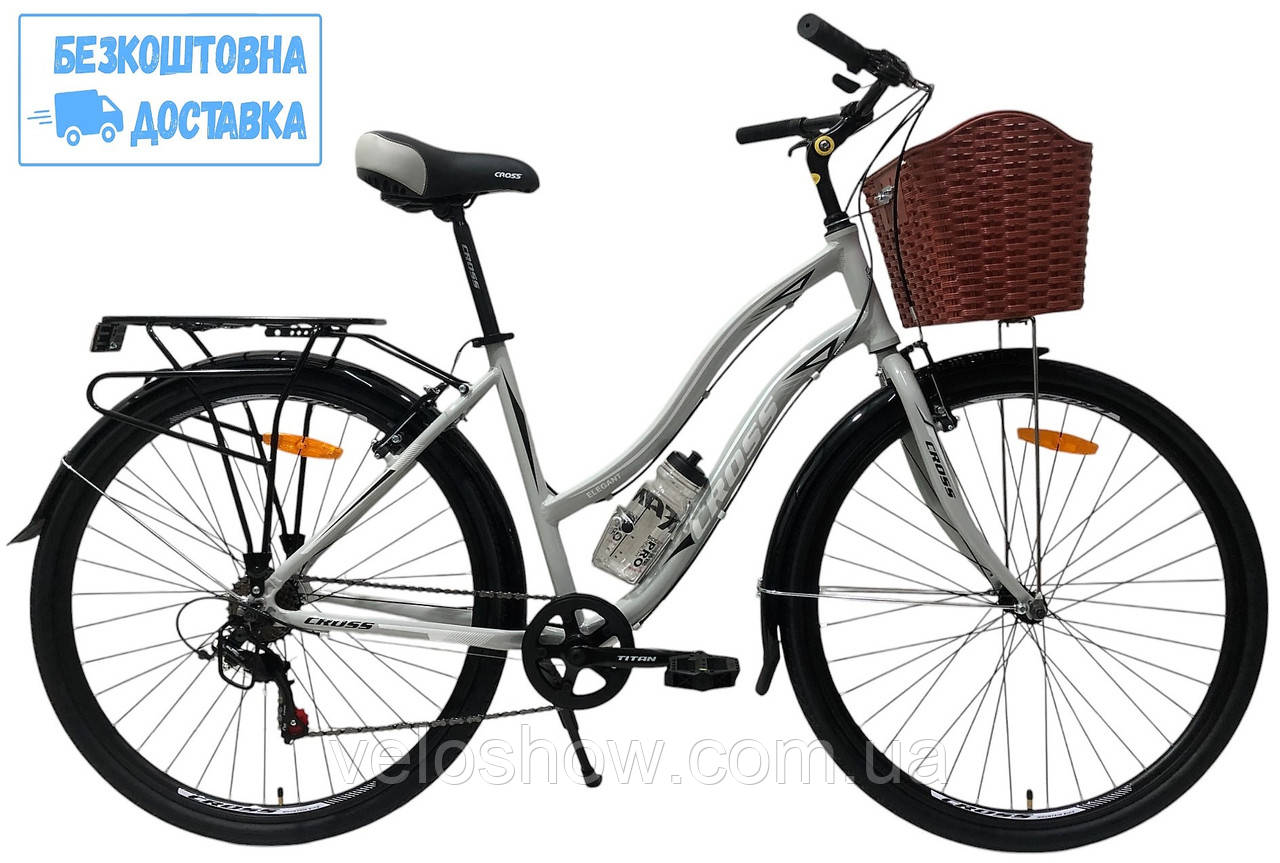 Алюмінієвий дорожній 28 Elegant Cross (7 швидкостей) міський жіночий велосипед дамський білий