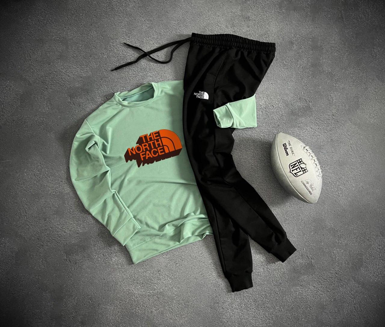 Спортивний костюм чоловічий The North Face осінній весняний світшот штани tnf фісташковий-чорний