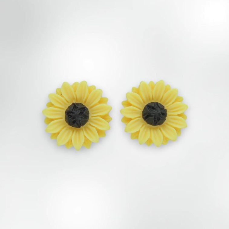Чарівні дитячі сережки кліпси для дівчаток Liresmina Jewelry «Соняшник» у жовто-чорному кольорі 1.5 см, фото 1