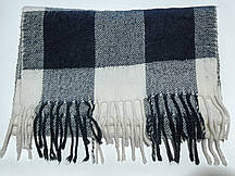 Вовняний шарф у клітинку чорний з білим, 160х30 см
