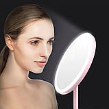 Дзеркало для макіяжу кругле з LED підсвічуванням та USB, Рожеве, фото 2