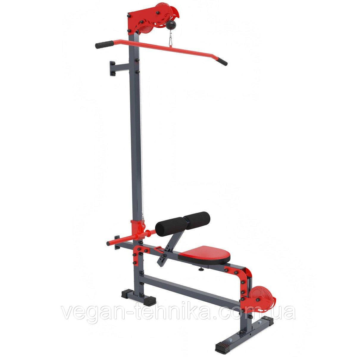 Верхня та нижня тяга настінна з сидінням та фіксацією ніг K-Sport KSSL017/2 - професійний тренажер, фото 1