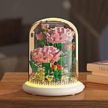 Конструктор квітка з підсвічуванням (нічник) 570 деталей, на батарейках, Гвоздика / Квітковий конструктор, фото 7