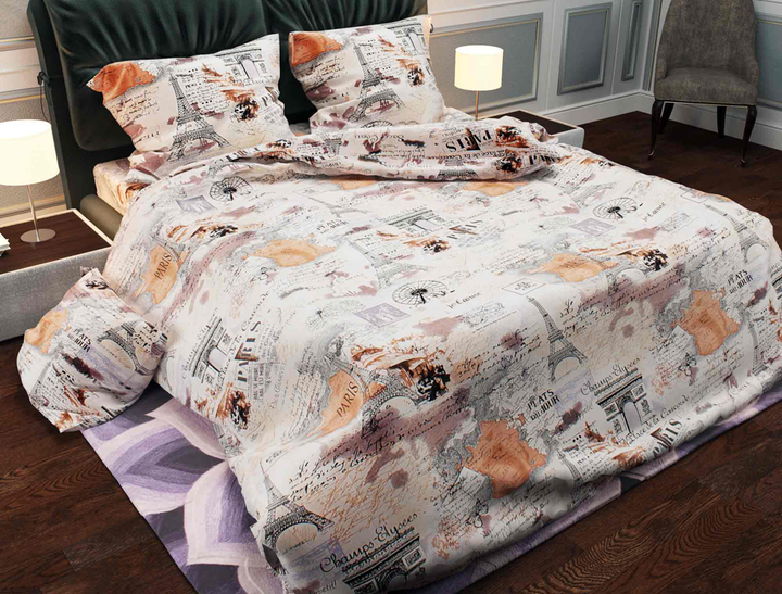 Євро комплект (Бязь) | Комплект постільної білизни "Париж" | Простирадло 240х220 см, фото 1