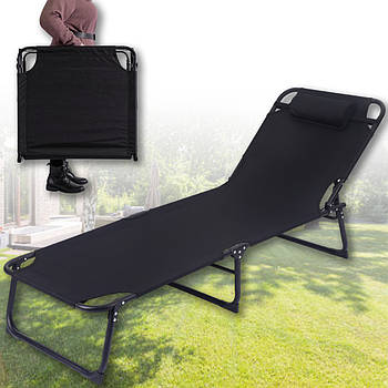 Шезлонг-розкладачка 176x56x28 см до 120 кг з регульованою спинкою та підголівником Чорна