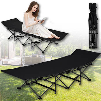 Туристична розкладачка 190x68x36 см до 150 кг з 10 опорними ніжками Чорна