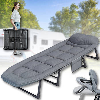 Ліжко розкладне 200x66x25 см з 6-позиційною спинкою та знімним матрацом Сіра