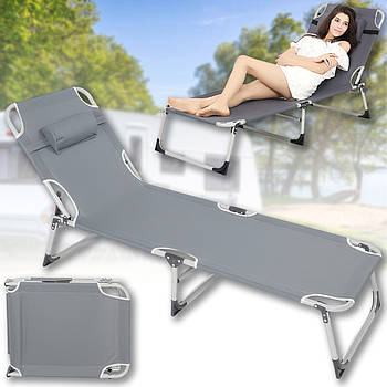 Шезлонг-розкладачка 176x56x28 см до 120 кг з регульованою спинкою та підголівником Сірий