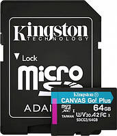 Картка пам'яті Kingston 64Gb microSDXC Class 10 UHS-I U3 V30 A2, флеш-інгстон 64 Гб + адаптер, флешка мікро sd