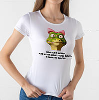 Жіноча футболка з принтом "Взагалі я добра, але коли мене хтось бісить я знімаю бантик"