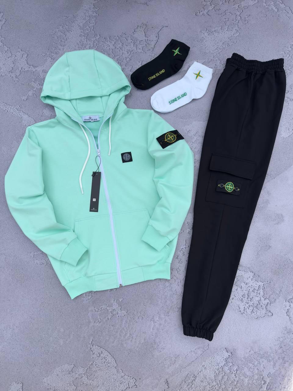 Спортивний костюм Stone Island чоловічий на блискавці весняний осінній худі штани стон айленд мятний