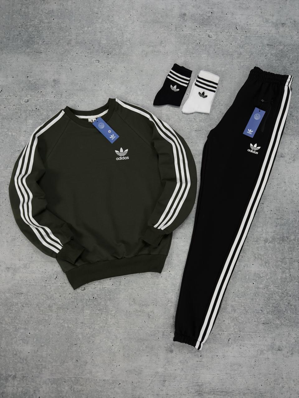 Спортивний костюм чоловічий Adidas весняний осінній світшот штани адідас хакі, фото 1