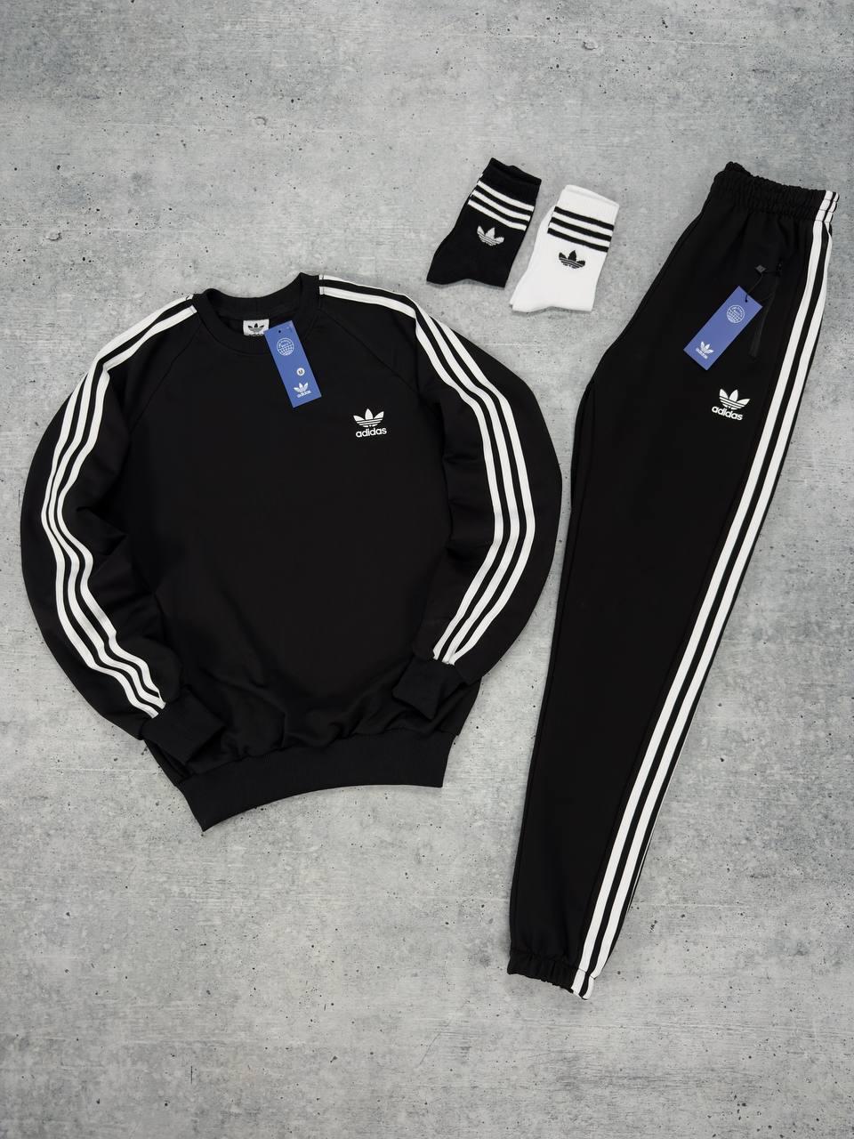 Спортивний костюм жіночий Adidas весняний осінній світшот штани адідас чорний
