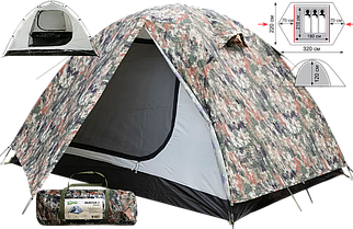 Намет Tramp Lite Hunter 3 Camo | Універсальна двошарова тримісна туристична камуфляжна палатка з двома входами і двома тамбурами