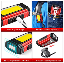 Велоліхтар потужний універсальний вело та ручний ліхтар з магнітом та PowerBank BIKE501 акумуляторний 7 режимів, фото 3