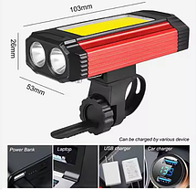 Велоліхтар потужний універсальний вело та ручний ліхтар з магнітом та PowerBank BIKE501 акумуляторний 7 режимів, фото 4