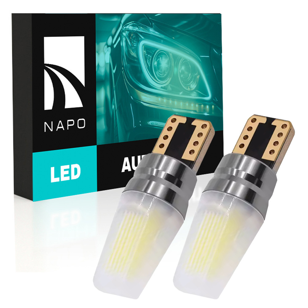 Комплект світлодіодних ламп NAPO LED T10-COB10-Lens W5W T10 колір світіння білий 2 шт