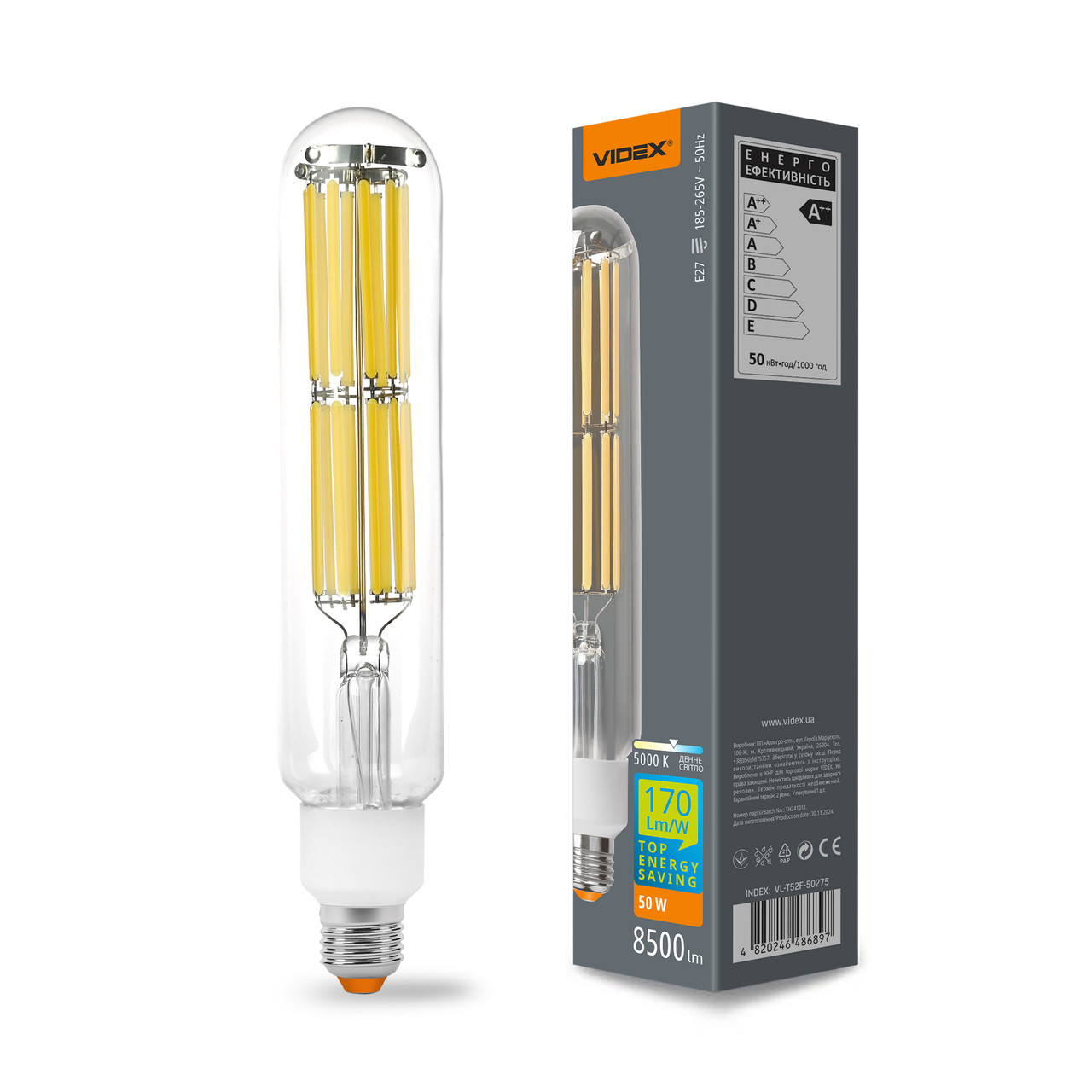 LED лампа VIDEX Filament T52F 50W E27 5000K, фото 1