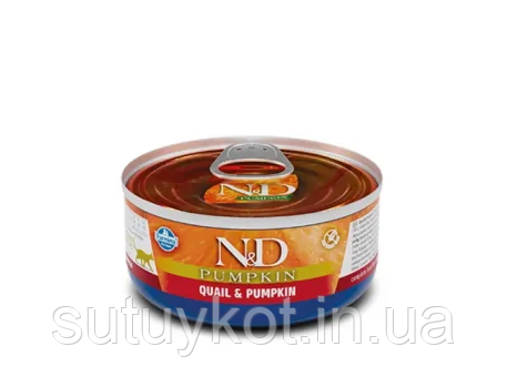 Farmina cat вологий корм для котів N&D Grain Free Pumpkin Quail Adult з гарбузом , перепелом 70 г.